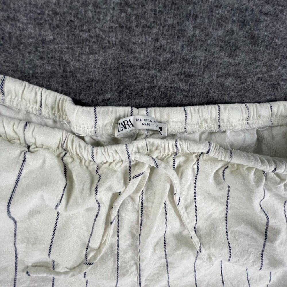 Zara Linen Blend Striped Wide Leg Pants L Pinstripe Pull On Boho Coastal Beach - Picture 5 of 14